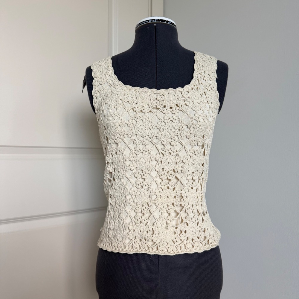 Vintage 90s Crochet Front Ivory‎ Tank Size Small